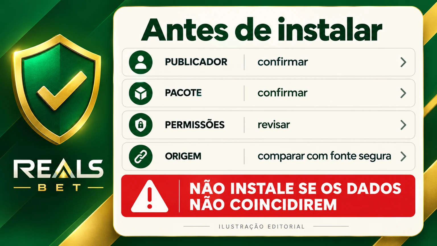 Tela editorial para conferir publicador e pacote do app