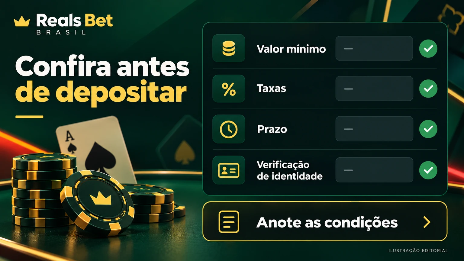 Checklist do caixa antes de depositar na Reals Bet
