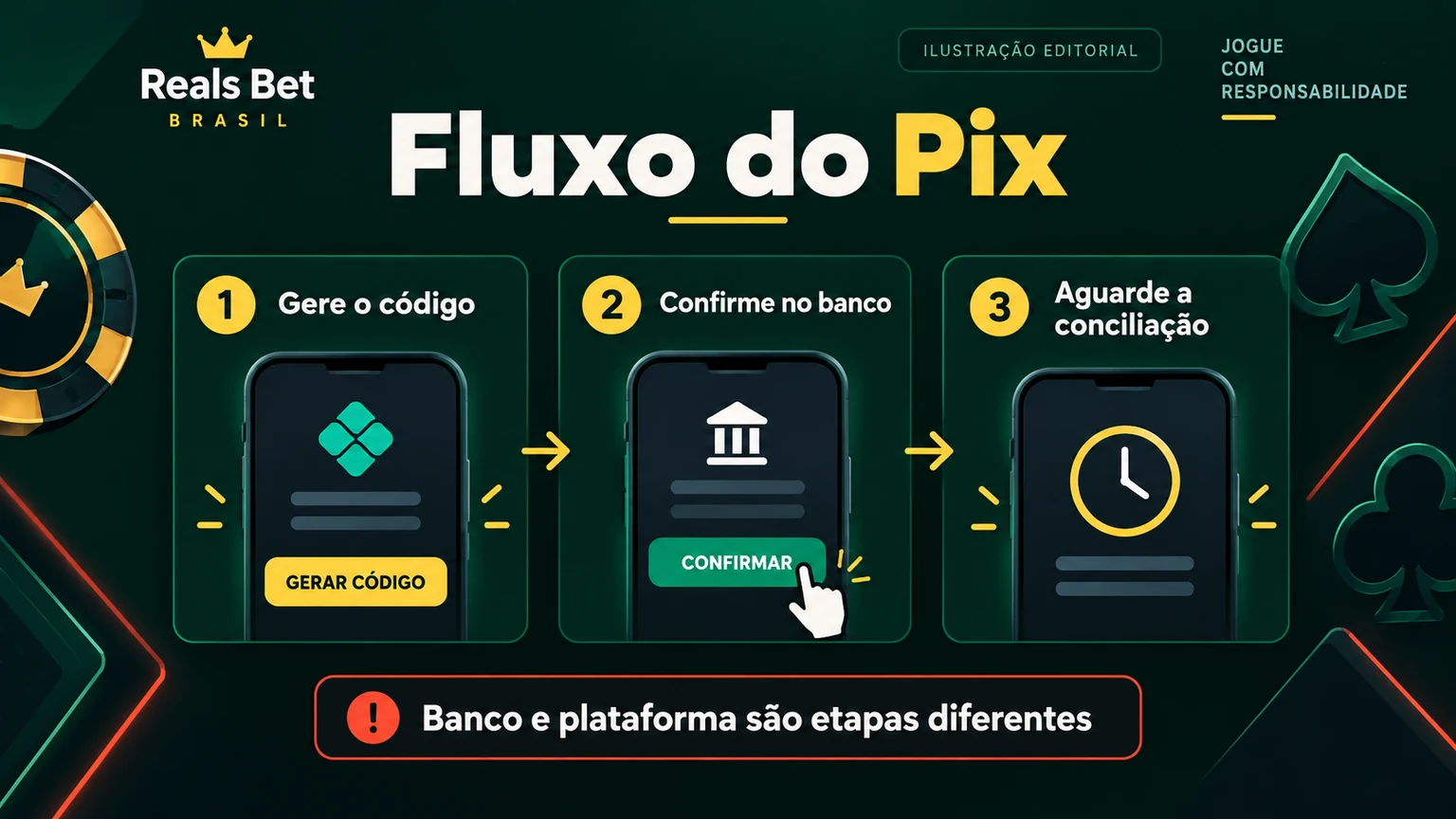 Fluxo editorial de depósito e saque via Pix